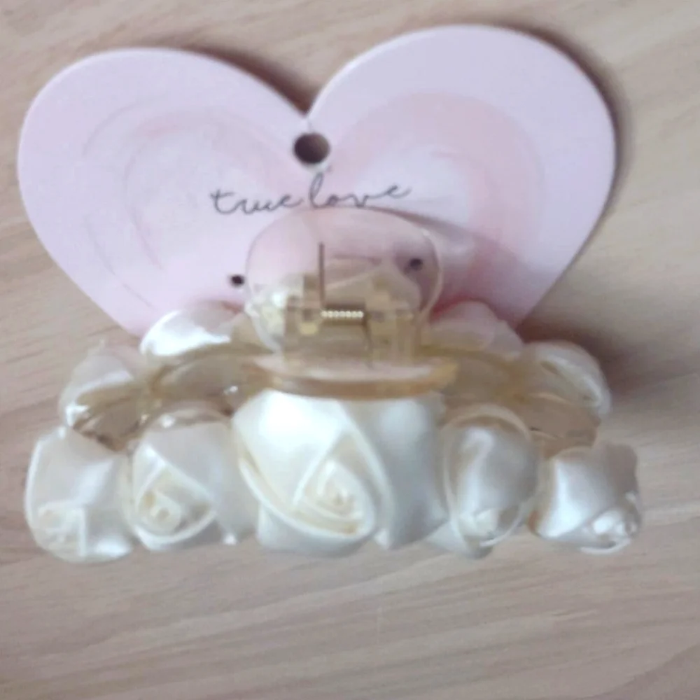 True Love Satin Ribbon Roses Hair Clip Claw Accessory Y2K Floral Romantic